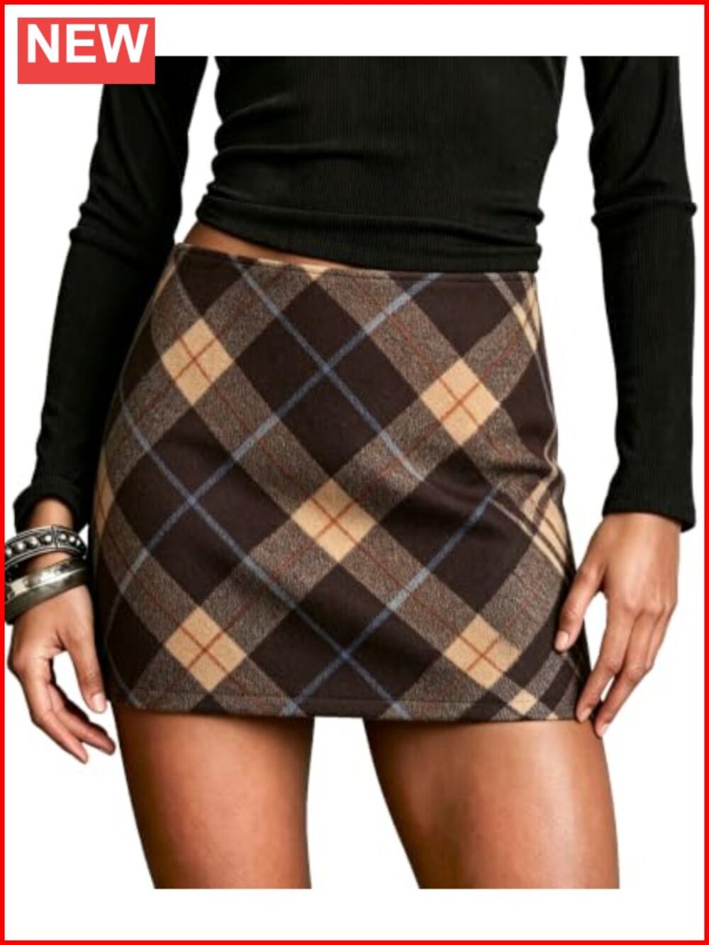 Wool Blend Plaid High Waist Mini Pencil Skirt Bodycon Side Zip